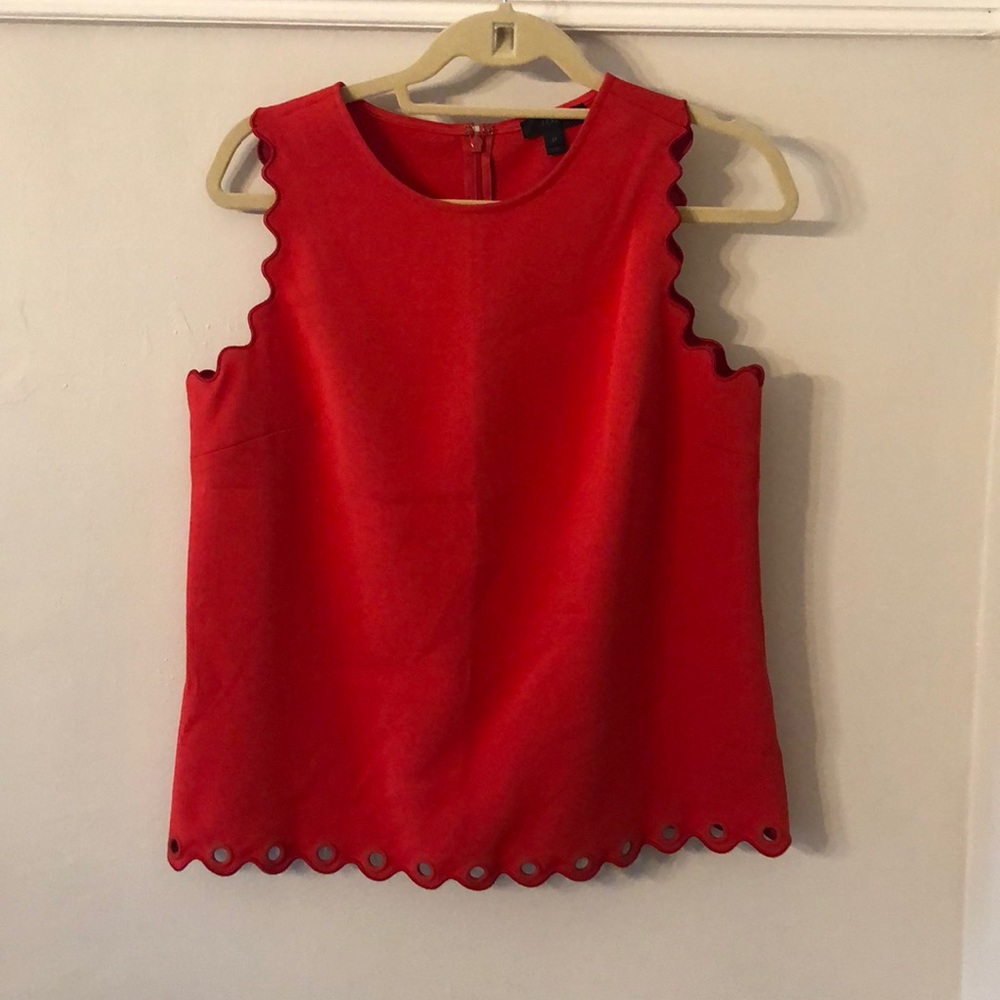 J. Crew Red Scalloped Sleeveless Blouse